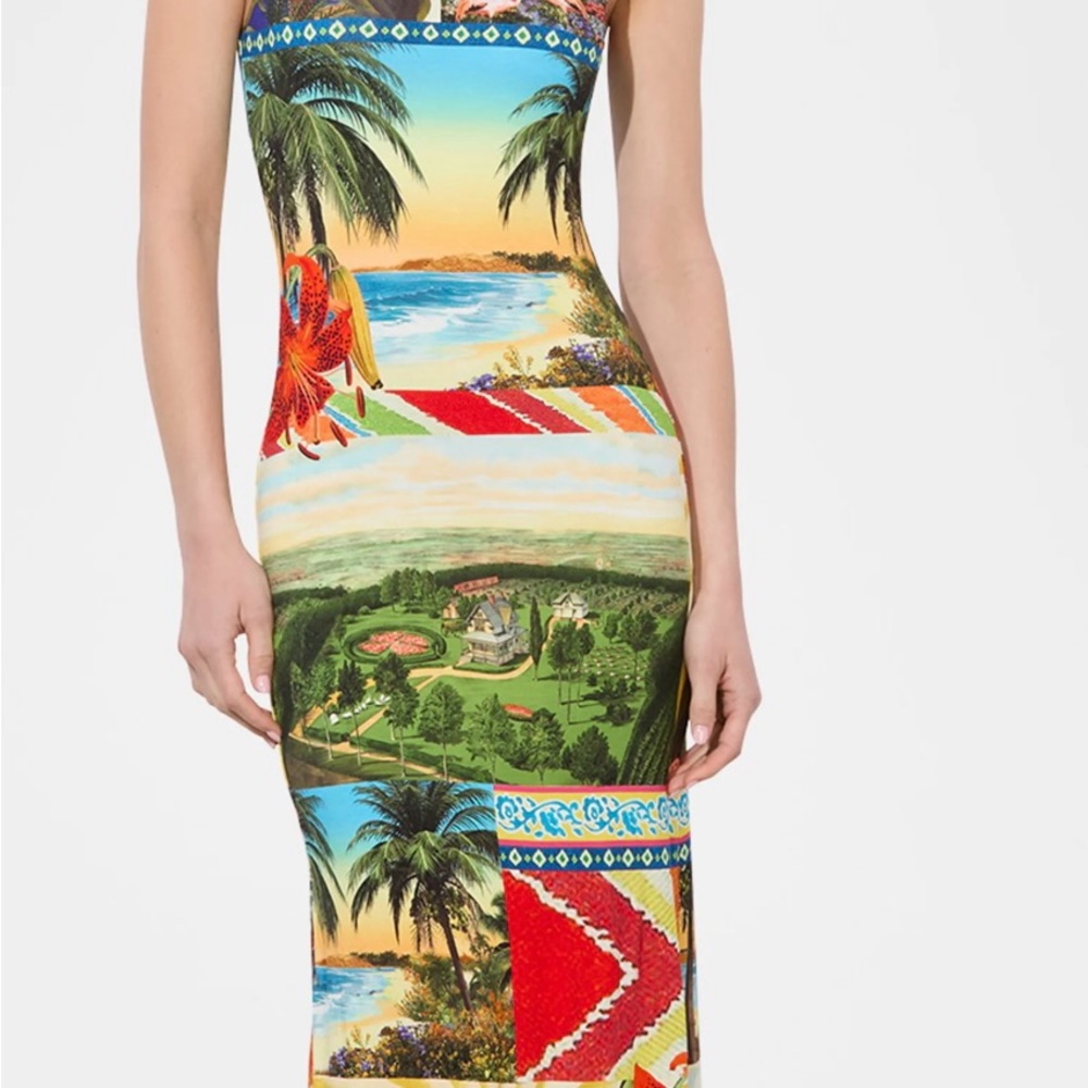Alice + Olivia Colorful Tropical Landscape Maxi Dress